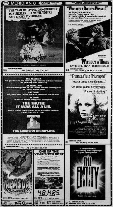 Meridian East 4 - 1983 Ads For Meridian Theaters (newer photo)